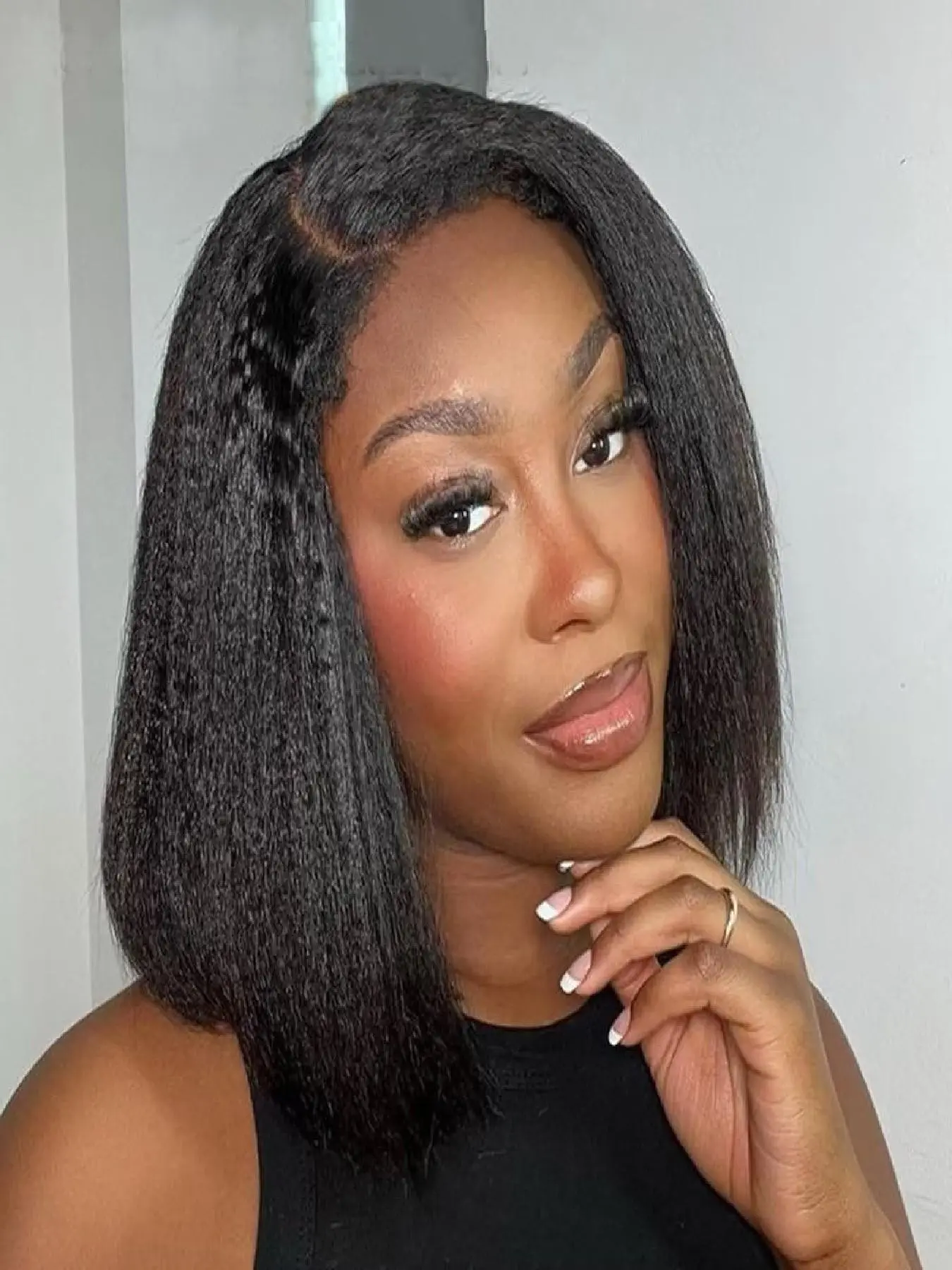 Yaki Straight Bob Human Hair Drawstring Wig Bye Bye Slip Glueless 5x5 Lace Front Wigs Human Hair Pre Plucked Pre Cut Bleached Knots Pre Everything Put On and Go Wig