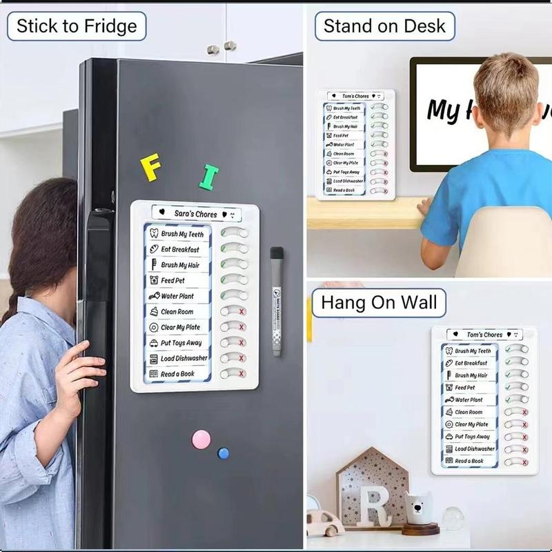 Magnetic Children's Chore Chart With Pen, Monthly Planner Magnet, 1 Piece Square Children's Clock Card, Rewritable Reward Board For Kids