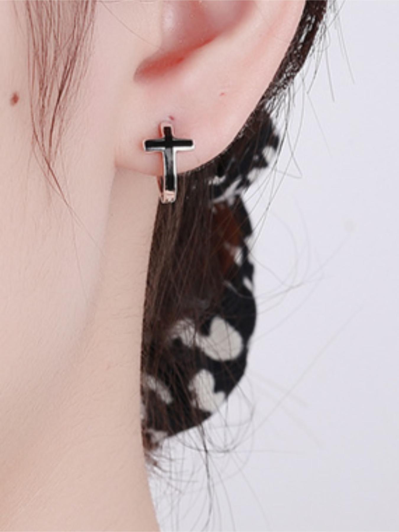 S925 Sterling Silver Street Style Cross Design Hoop Earrings, Fashion Hoop Earrings for Party, Daily Decor, Trendy All-match & Exquisite Jewelry for Birthday Gift