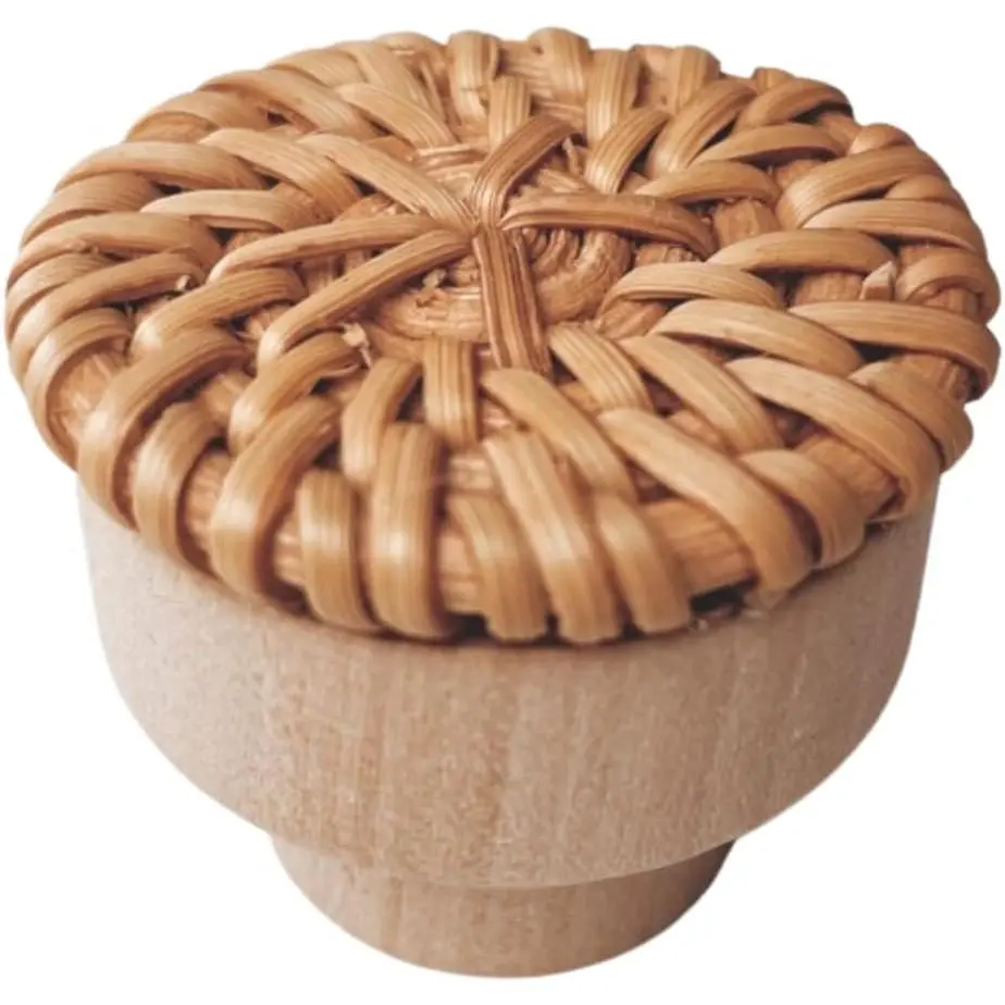 6 count Boho Rattan Knobs for Dresser, Drawers, Cabinet;  Boho Wicker Woven Decorative Pulls Handles  Decor Boho  Furniture (Caramel)