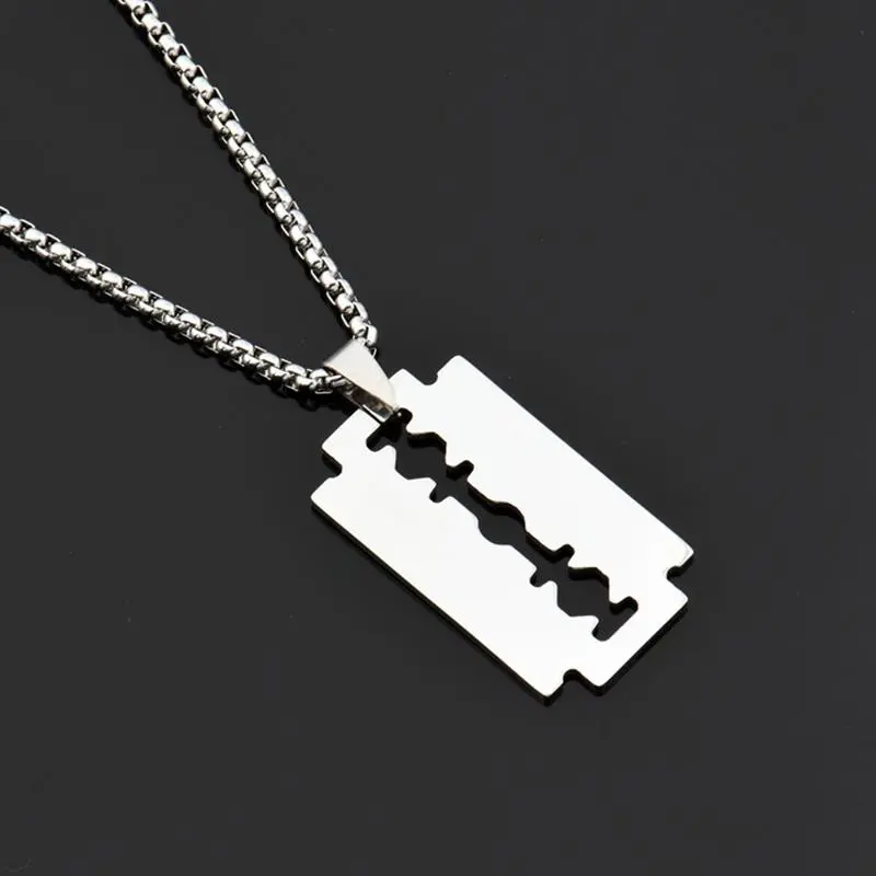 Unisex 100% New 12g Stainless Steel Razor Blade Pendant Necklace - Zinc Alloy Chain, Fashion Costume Jewelry Accessory for Men, Shaver Shape, Fashion Jewelry Trends, Crystal Accent, Elegant, Daily, Letter, Long, Male, Metal Coating, Chain Jewelry Necklace