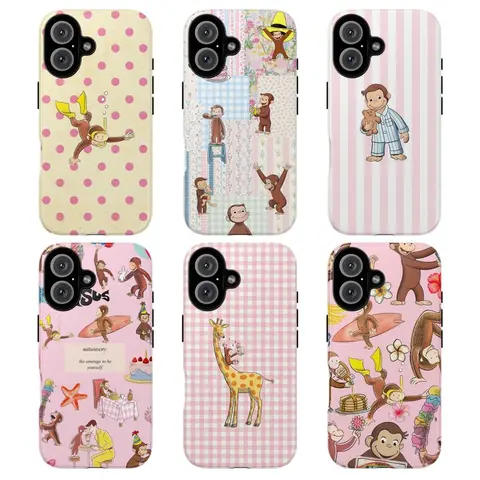 Cute Cartoon Monkey Tough Durable Phone Case, Curious Georgeee, Fun Pink Animal Design Protective Phone Cover for Girls & Kids, Protective Cover, Pink Tone Case, Smartphone Accessories, Phone Protector Cover, Casing, Cellphone Accessory