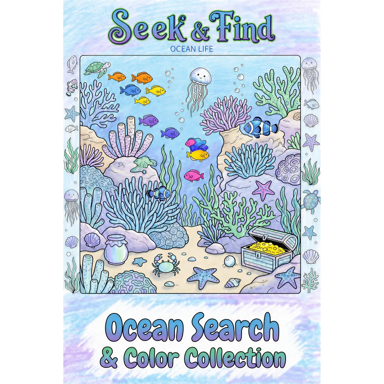 10Pcs Ocean Life Seek and Find Coloring Sheets, Underwater Seabed Style for Hand Coloring, Journal Decoration, Scrapbooking and DIY Crafts, Suitable for Planner Accessories and Office Products