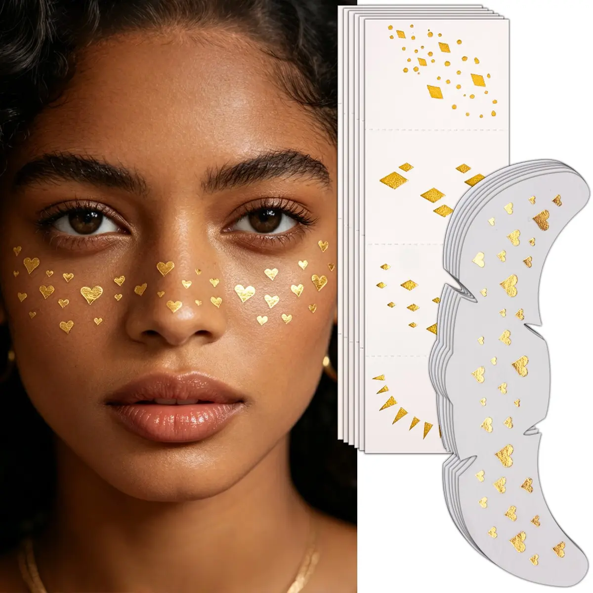 12 Pcs Glitter Freckle Temporary Tattoo Stickers, Shiny Gold Freckles & Star Face Stickers, Waterproof Body Decor, Festival & Party Accessories