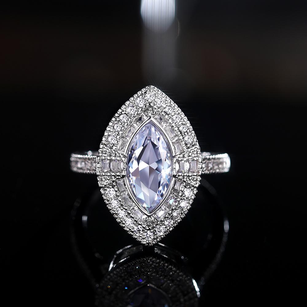 Luxury Marquise CZ Halo Ring for Women, Sparkly Silver Statement Ring, Elegant Cocktail Jewelry, Expensive Look Wedding Party Gift Accessory
