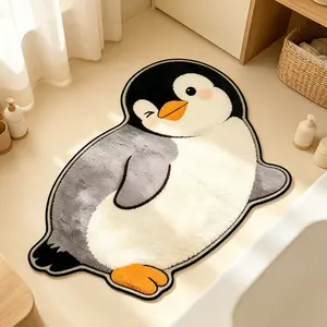 Adorable Penguin Carpet Rug, Irregular Shape, Soft Plush Material, Ideal for Living Room & Bedroom Decor