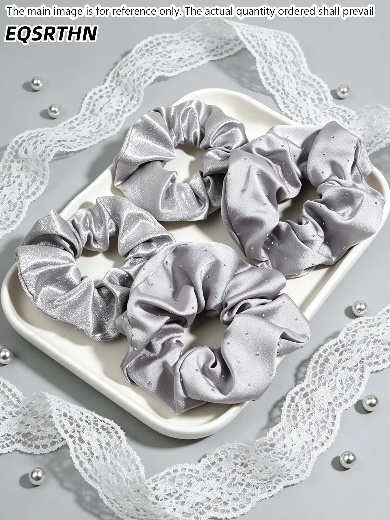 4pcs Rhinestone Satin Scrunchies Glitter Hair Ties Silk Ponytail Holder Elegent Hairbands Premium Accessories