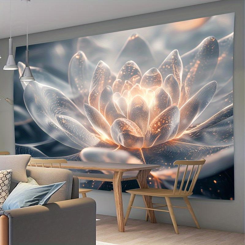 1 Elegant Glowing for Lotus Flower Tapestry - Luxurious Polyester Wall Hanging with Ethereal Lighting, Perfect for Living Room, Bedroom, Office, Party Decor - No Power Needed, Feather-Free, Zen Home Decor
