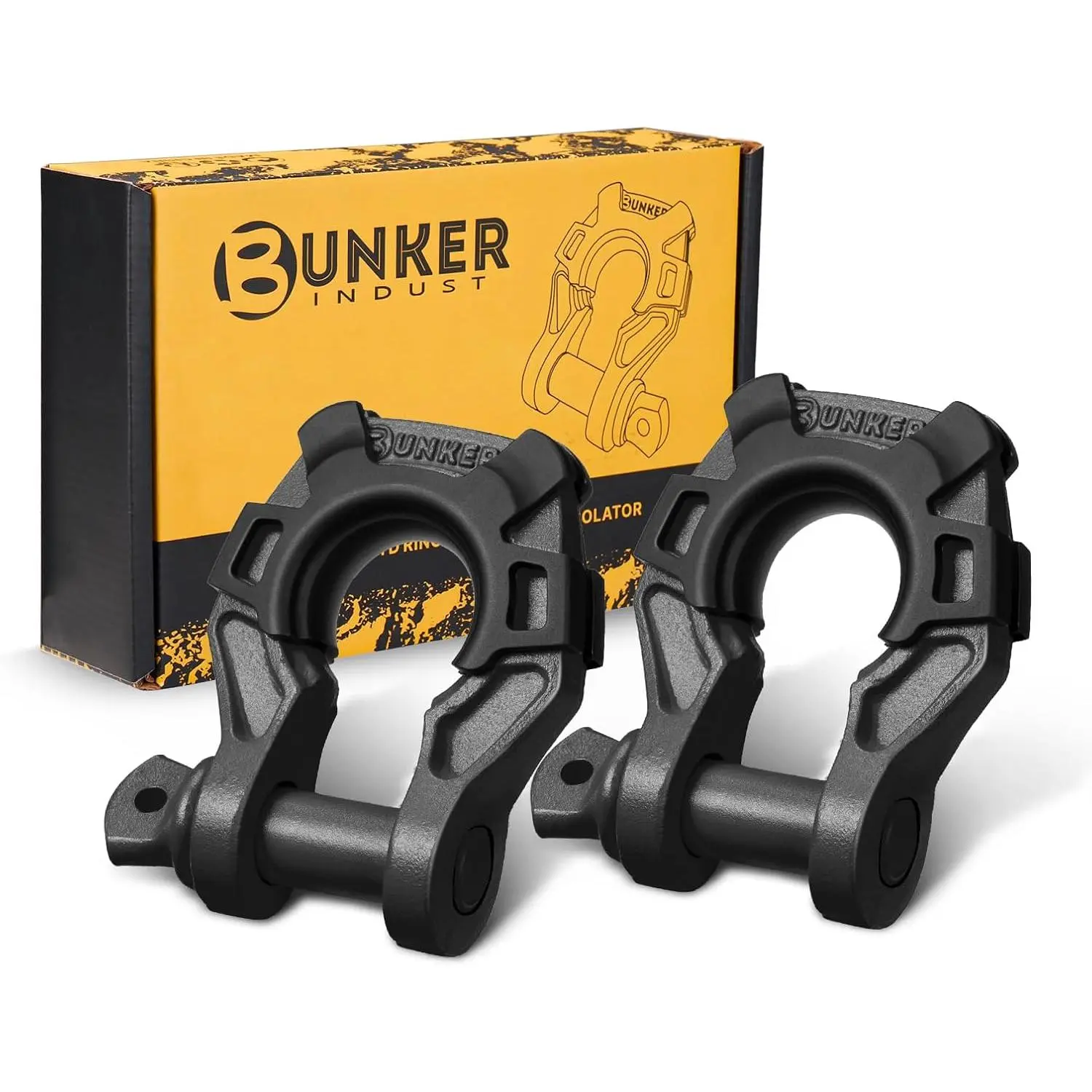 3/4" D Ring Shackle with 7/8" Pin,Black Tow Shackles with Isolator for Use with Tow Strap, Winch, 2 Pack Off-Road Recovery Shackle for Jeep Truck ATV UTV, 42,000lbs Break Strength