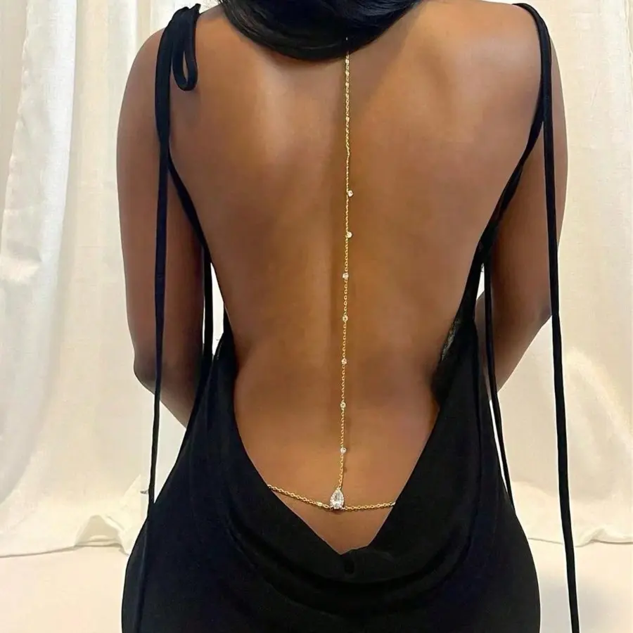 Bridal fashion temperament back chain European and American personality body chain light luxury wedding accessories zircon water drop chest chain
