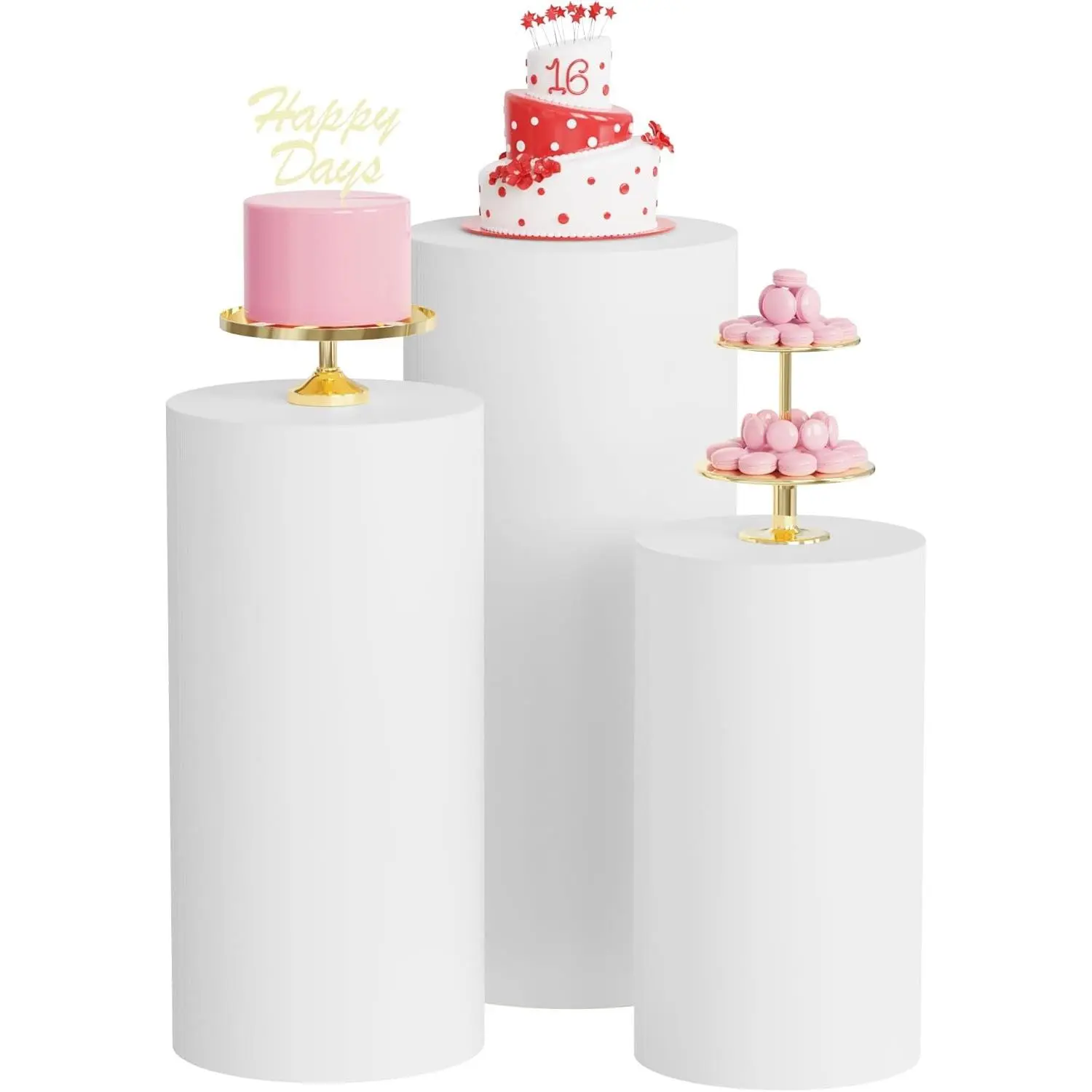 Spandex Cylinder Stand Covers for Party 3Pcs Pedestal Covers,White | Spandex Plinth Pedestal Stand Cover Pillar Cover for Party Birthday Wedding Decor(Only Cover)