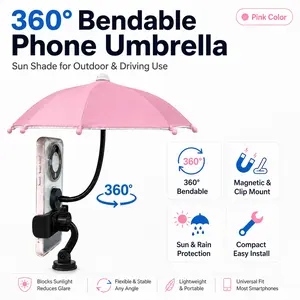 MagSafe Magnetic Mobile Phone Sun Shade Umbrella, Retractable Mini Anti-Glare UV Protection, 360 Rotation Steel Rod Adjustable Height Stand, Universal Fit Portable Compact for Outdoor Travel