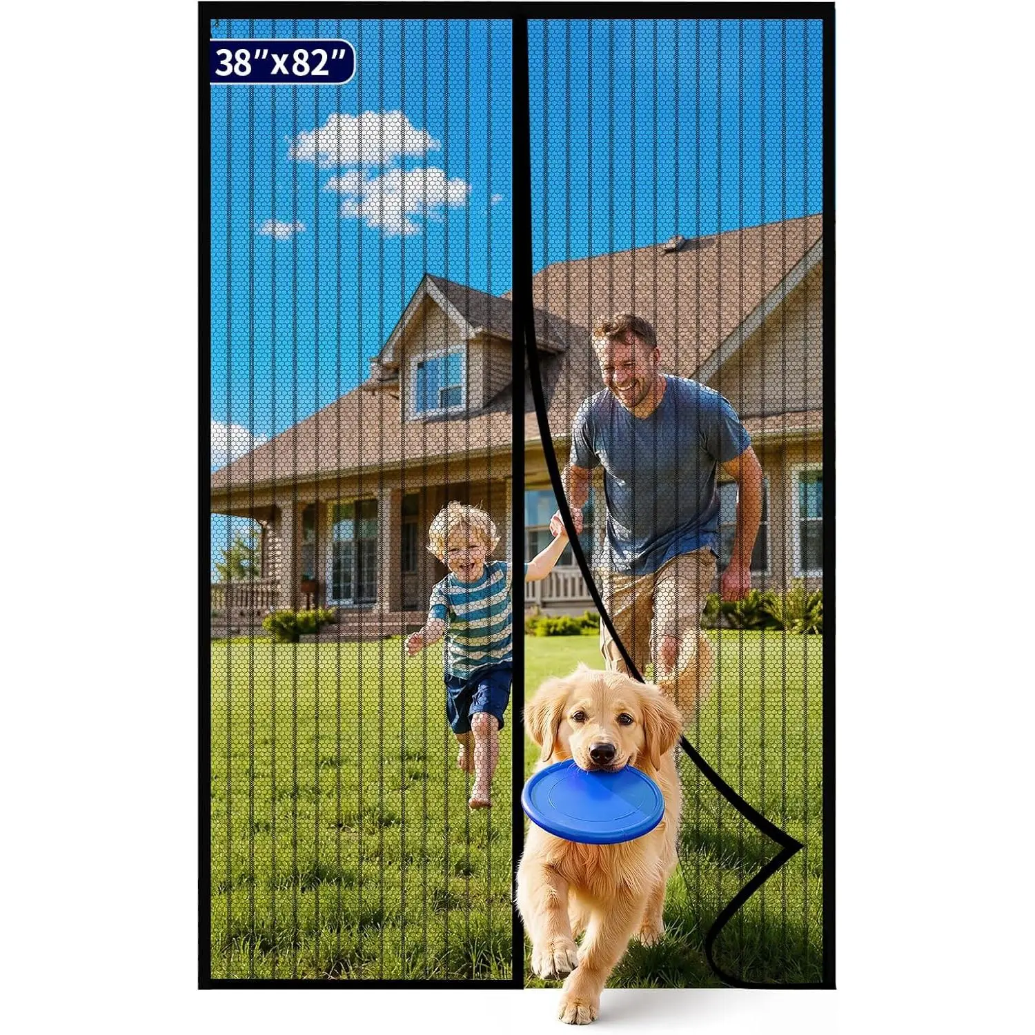 Magnetic Screen Door - 38.0 x 82.0 in Retractable Screen Door Mesh for Front Door or Sliding Door, Pet & Kid Friendly, Hands-Free Closure Keeps Bugs Out & Lets Breeze in, Stripe Black