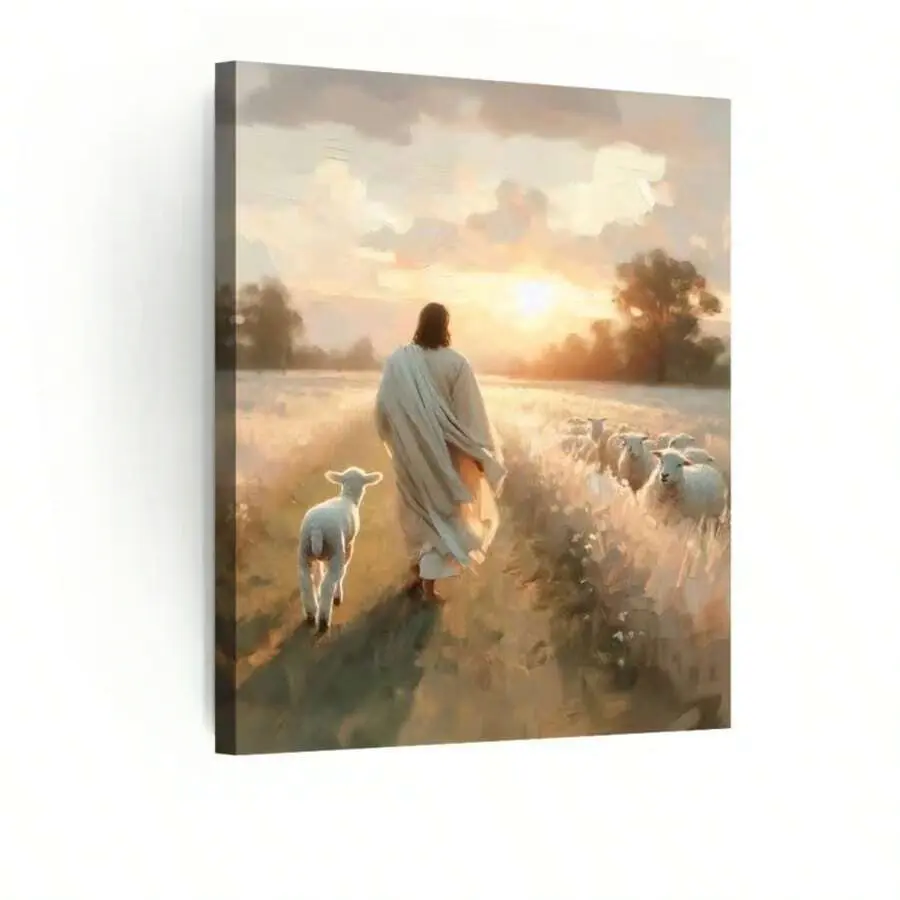 1pc Framed Canvas Painting Art,Christian Art, Jesus Prints, Jesus And Lamb, Leave The 99, Bible Sketches, Jesus Picture, Jesus Prints, Canvas Wall Art Decoration With Framed,Modern Home Decoration,Bedroom Wall Art,Wall Art Decor,Canvas Wall Art