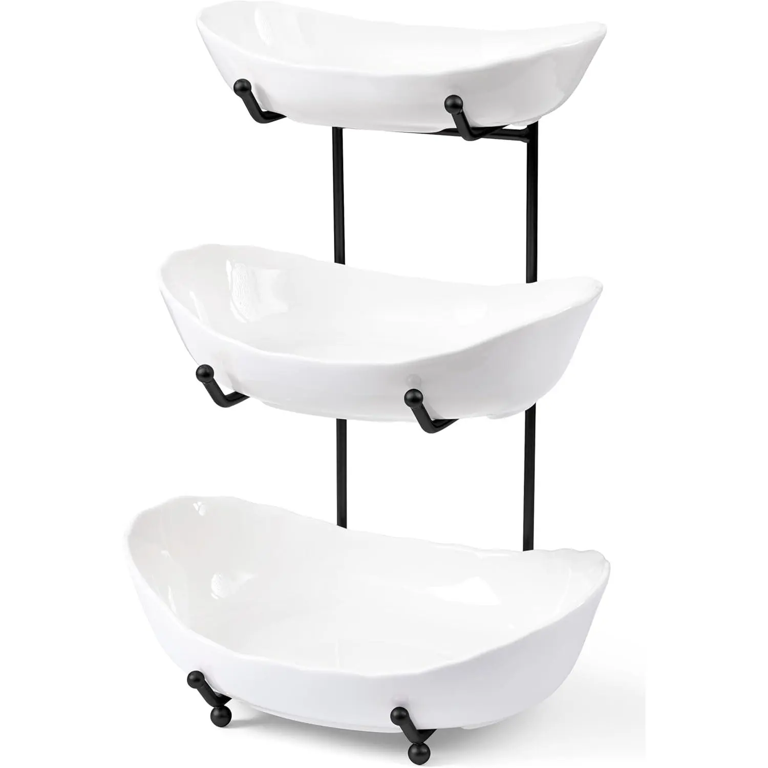Fruit Bowl for Kitchen Counter - 3 Tier Ceramic Fruit Rack, Fruit Basket for Fresh Fruit&Veggies, Tiered Fruit Platter Serving Trays for Party