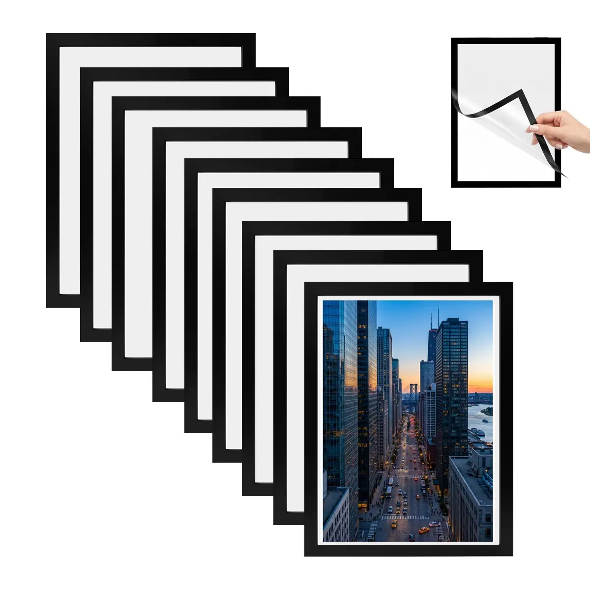 10pcs A4 Magnetic Photo Frame Stickers, Vertical Rectangle Self-Adhesive Wall Frame, Lightweight Document Protector & Certificate Holder, Magnetic Picture Frame