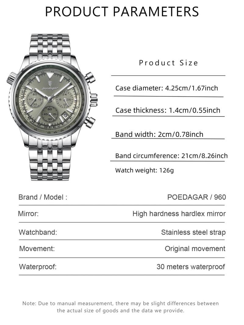 Business Fashion Round Dial Analog Quartz Watches for Men, Trendy Multifunctional Watch, Waterproof Luminous Date Chronograph Watch, Stainless Steel Watch for Men Gifts, with Box
