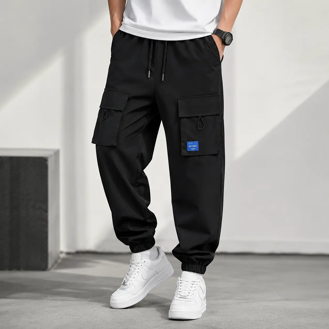 Men's 2 Pack Cargo Jogger Pants Relaxed Fit Drawstring Utility Trousers with Multi Pockets Lightweight Casual Streetwear Pants for Daily Wear & Travel
