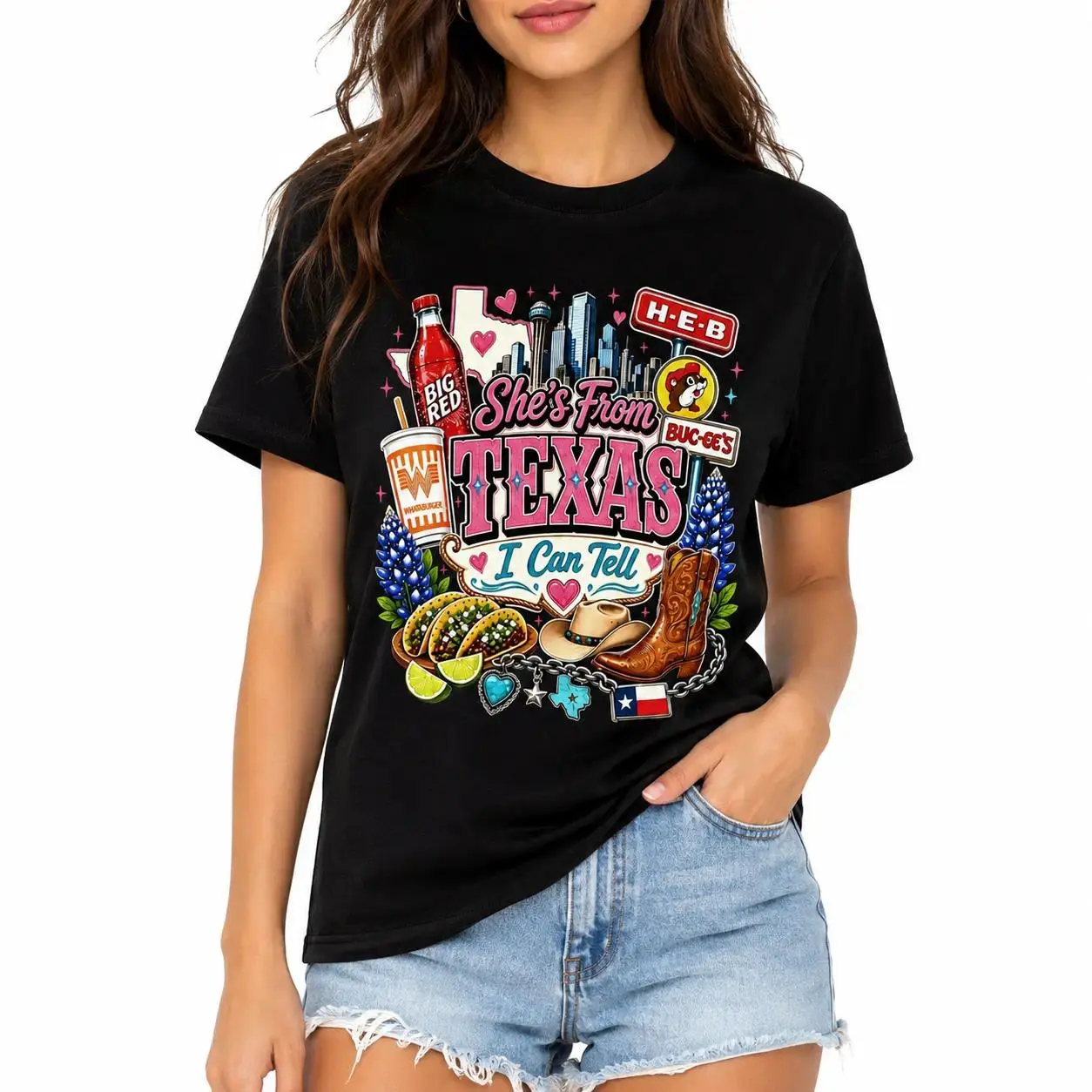 Vintage She's From Texas I Can Tell Big Red Shirt, Retro She's From Texas Western Shirt, Basketball Fan Shirt, Game Day Shirt, Full Colors, Full Sizes S-3XL Breathable Breathable