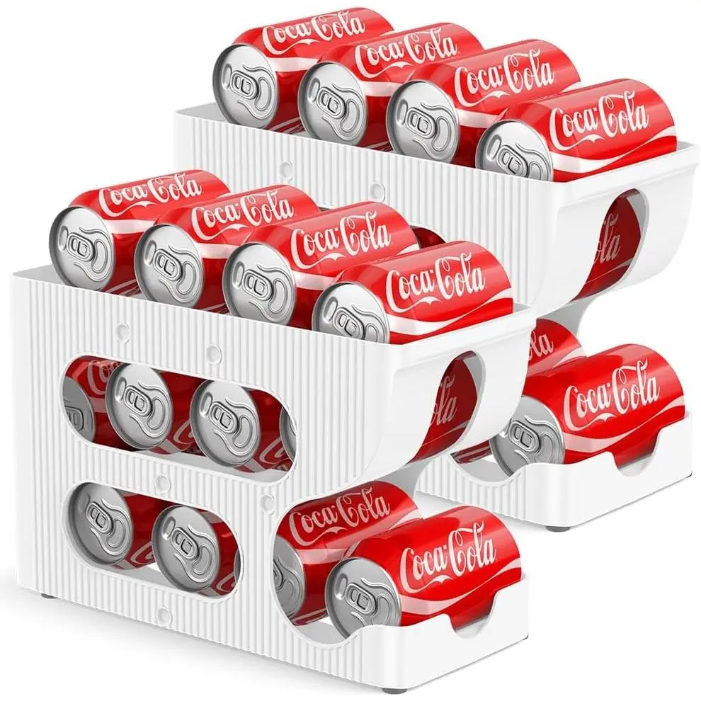 FIFO Soda Can Organizer for Pantry or Fridge, Holds 24 Cans | 2-Pack Automatic Rolling Drink Organizer for Fridge, Space-Saving Pop Can Dispenser/Holder/Storage/Container for Refrigerator