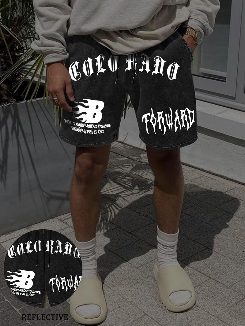 Unisex's Letter Print Drawstring Shorts, Street Fashion Casual Shorts for Daily Wear, Men's Bottoms for Summer, Athleisure Casual Stretch Shorts, Casual Relaxed Shorts