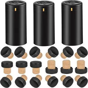 PVC heat shrink capsules 40 count matte black and 40 Pcs bottle seal cork, wine shrink wrap sleeves caps tops wine bottle corks capsules for making cellars and home use