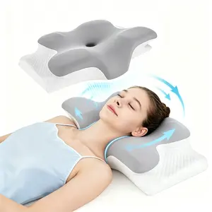 Contoured Neck Pillow, Ergonomic Memory Foam, Unscented Supportive Memory Foam with Cooling Cover, Zoned Design & Extra-Large Armrest for Side/Stomach/Back Sleepers, Double-Sided #GLOBAL PICKS