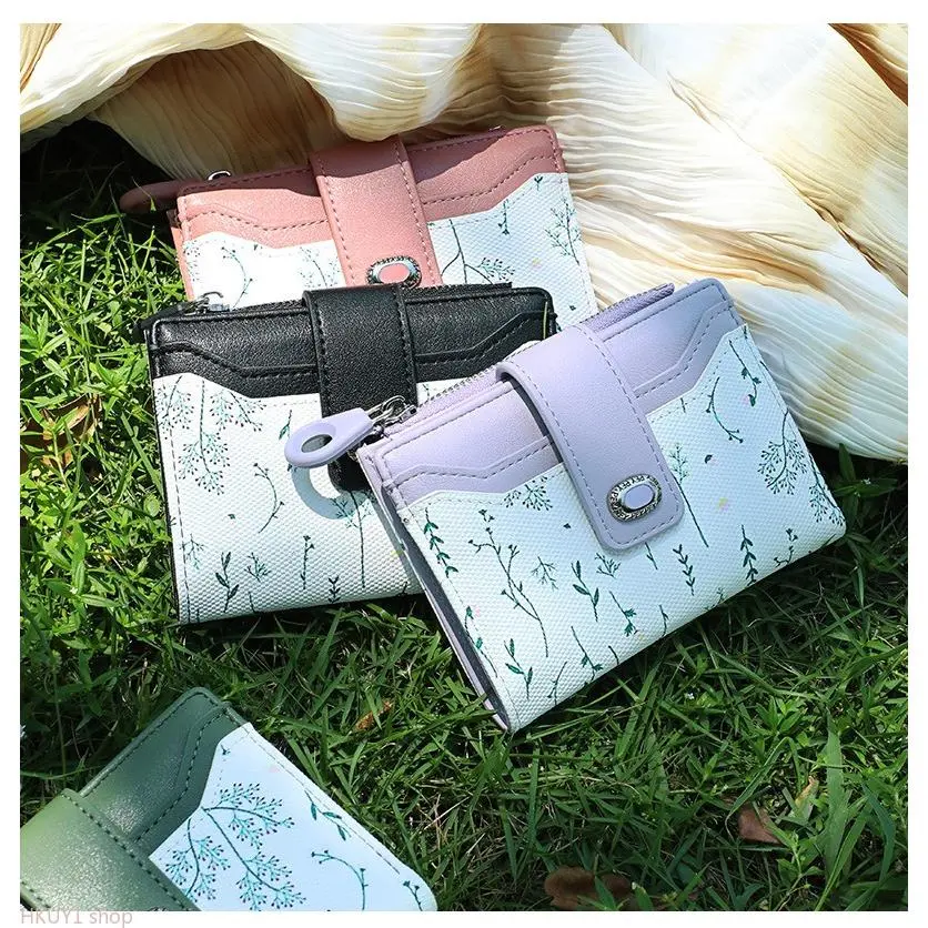 Women Floral PU Leather Wallet Multi Card Slot Card Holder Zipper Coin Purse Compact Mini Clutch Wallet Slim Organizer Purse Button Closure Lightweight Handbag Fashion Lady Wallet Spring Summer Daily Use Travel Street Style Minimalist Elegant Small Wallet