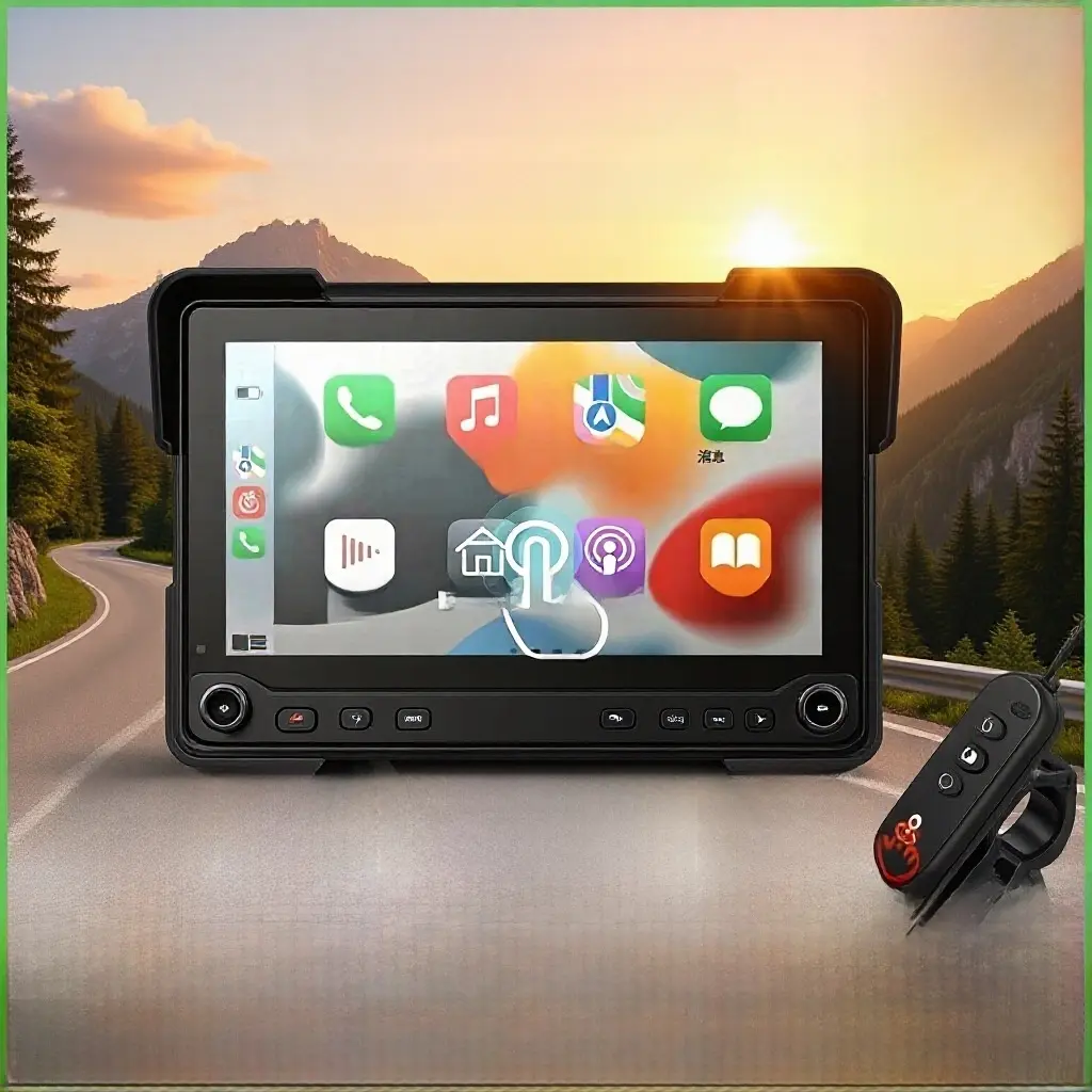 7 Inch Motorcycle Dash Cam with Wireless CarPlay Android Auto, Front Rear Dual Recording, GPS, Tire Pressure Monitor