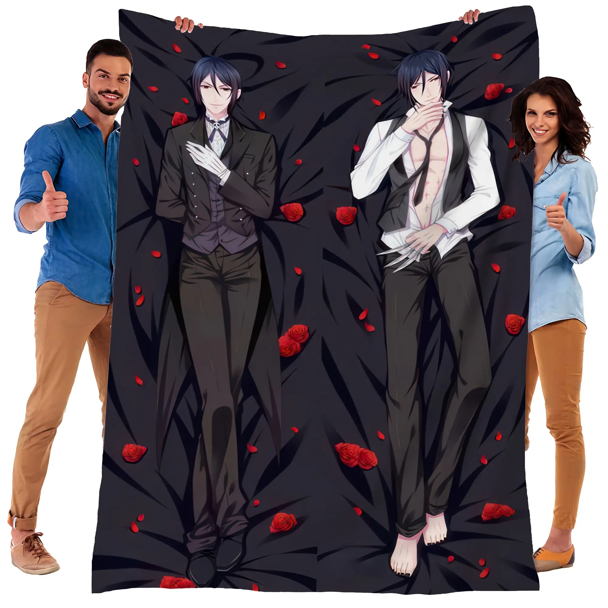 Soft & Warm High-Quality Cotton Anime-Themed Flannel Throw Blanket - Multi-Size, Breathable Fabric, Full-Width Digital Print, Wrinkle Resistant, Machine Washable, All-Season Gift for Couch, Office, Camping