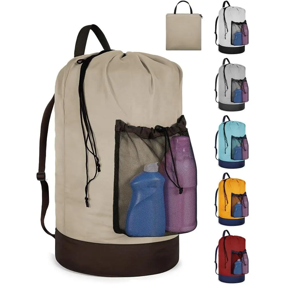 Laundry Bag with Shoulder Straps and Mesh Pocket Laundry Backpack Large Portable Laundry Hamper for College Laundromat Apartment