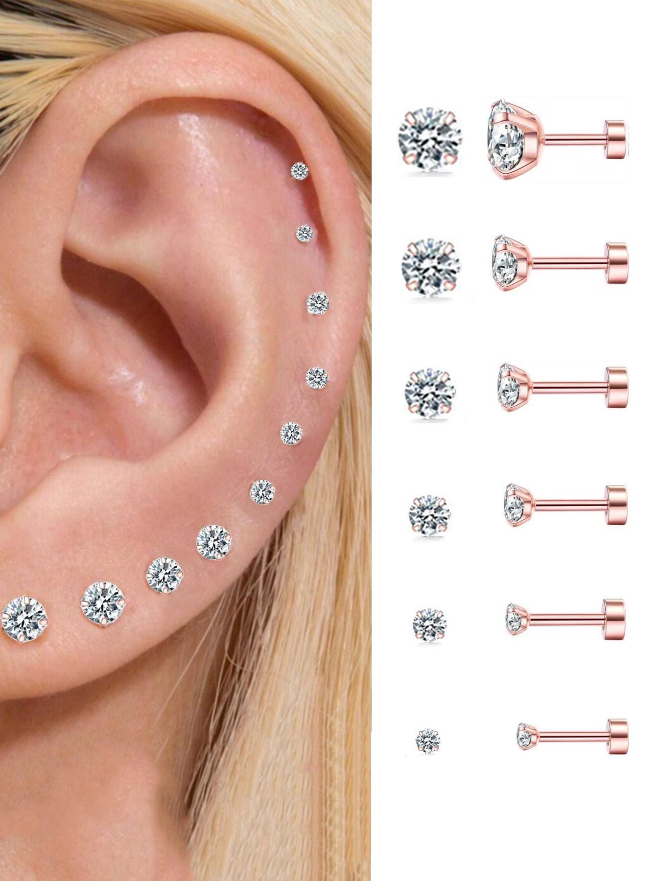 Earrings Set, Stainless Steel Cubic Zirconia Ear Bone Studs, 20G Ear Cartilage Piercing Earrings, Body Piercing Jewelry, Fashion Accessories for Women & Men, Earbone Studs