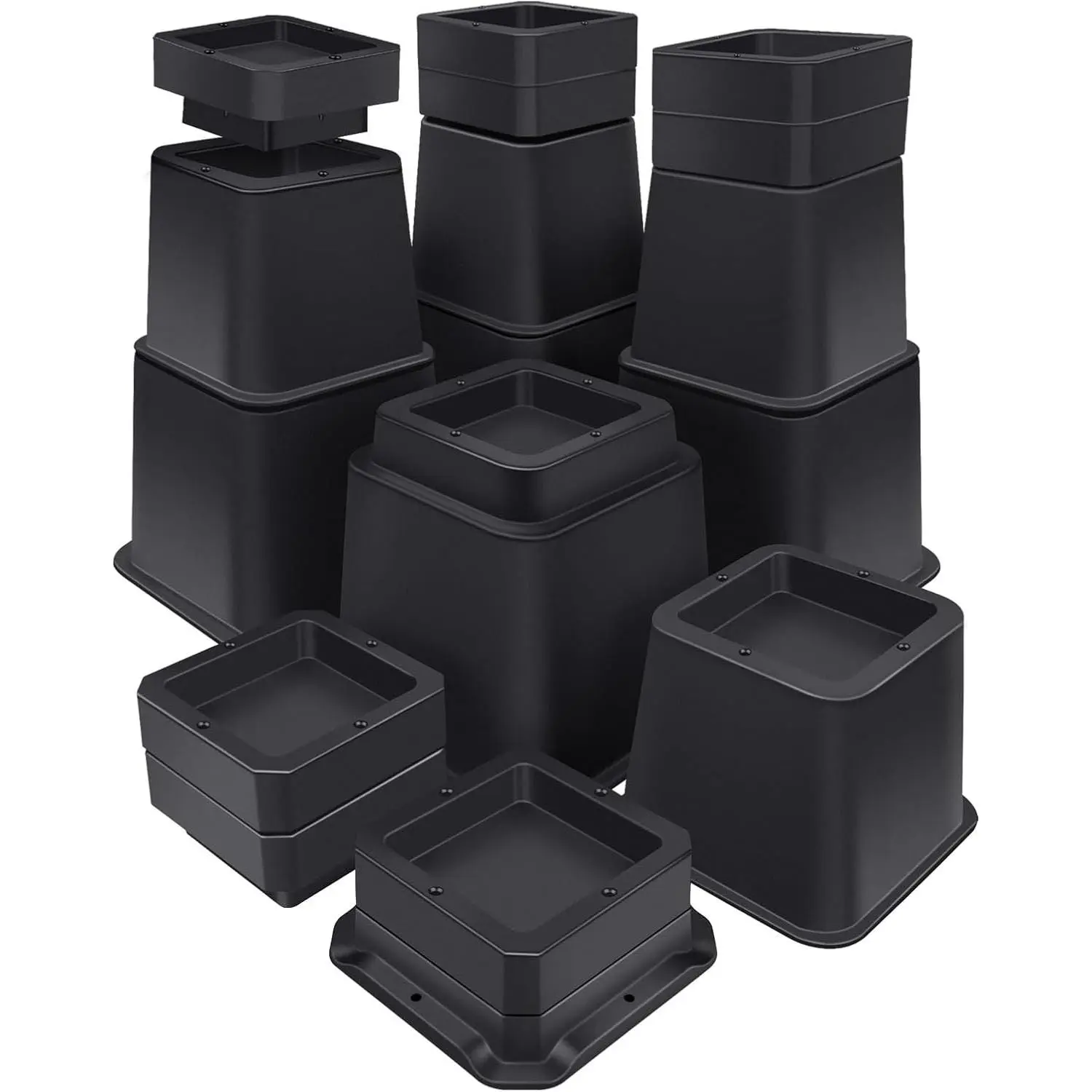 Bed Risers 10 inch Heavy Duty,Elevation in Heights 1,2,3,4,5,6,7,8,9,10 Inch，Adjustable Furniture Risers for Chair Table and Desk Legs Lifting (4 Pack,Black)