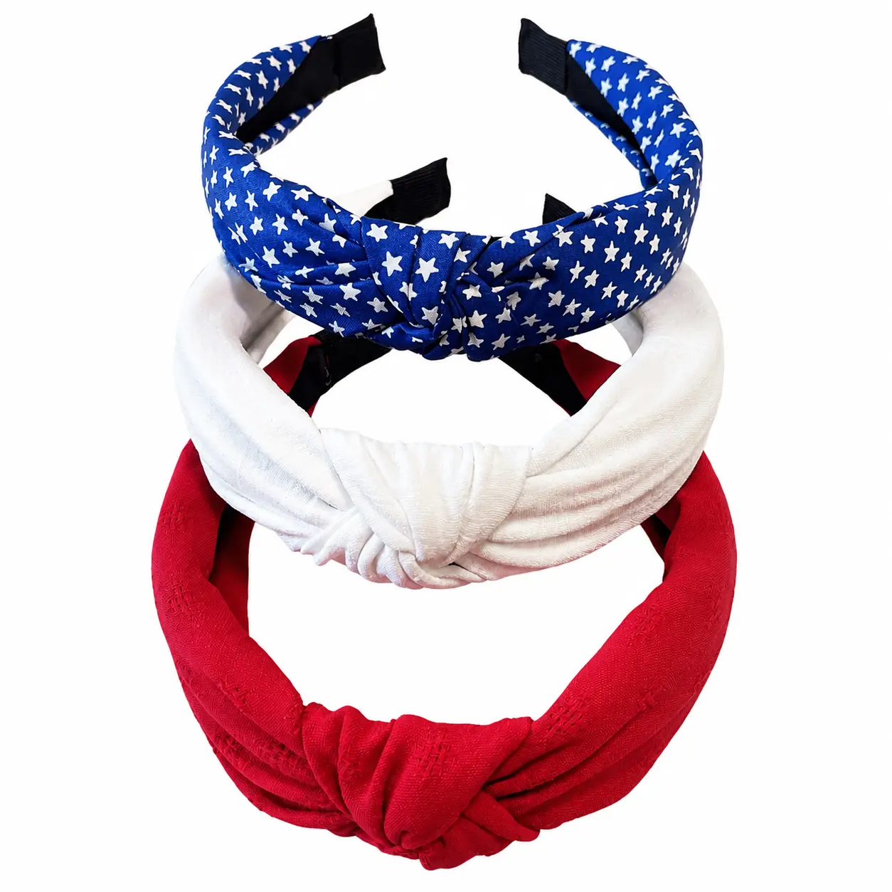 Wide-Knit Cotton Blend Headband in Patriotic Red, White & Blue – Soft Stretch Fabric for Comfortable All-Day Wear, Ideal for Summer Festivals, Outdoor Events, and Casual Styling