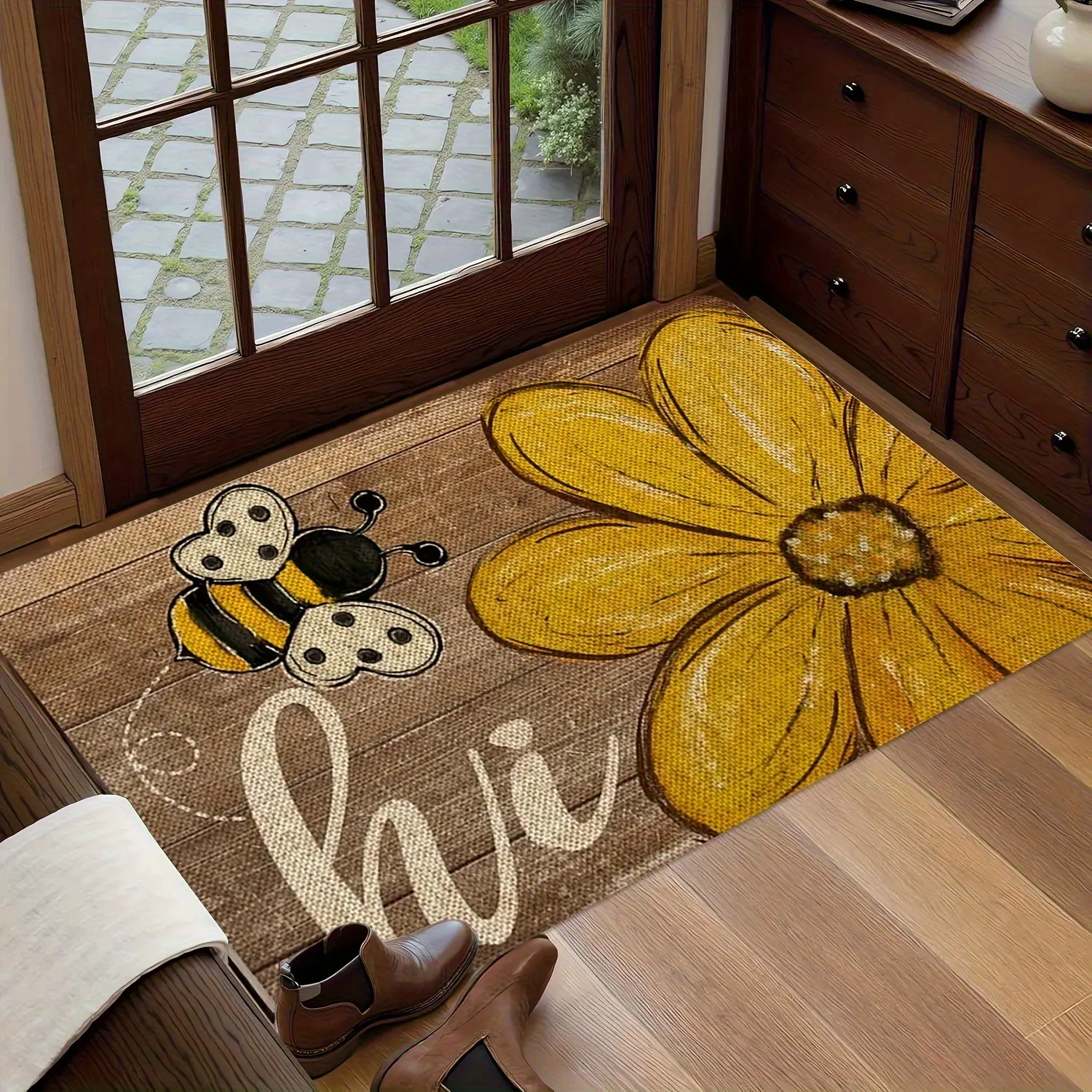 1 new item, I just want to make a kind bee printed floor mat - indoor and outdoor welcome mat, cute bee and flower pattern, suitable for porch, bedroom, laundry room - Easter, Father's Day holiday gifts
