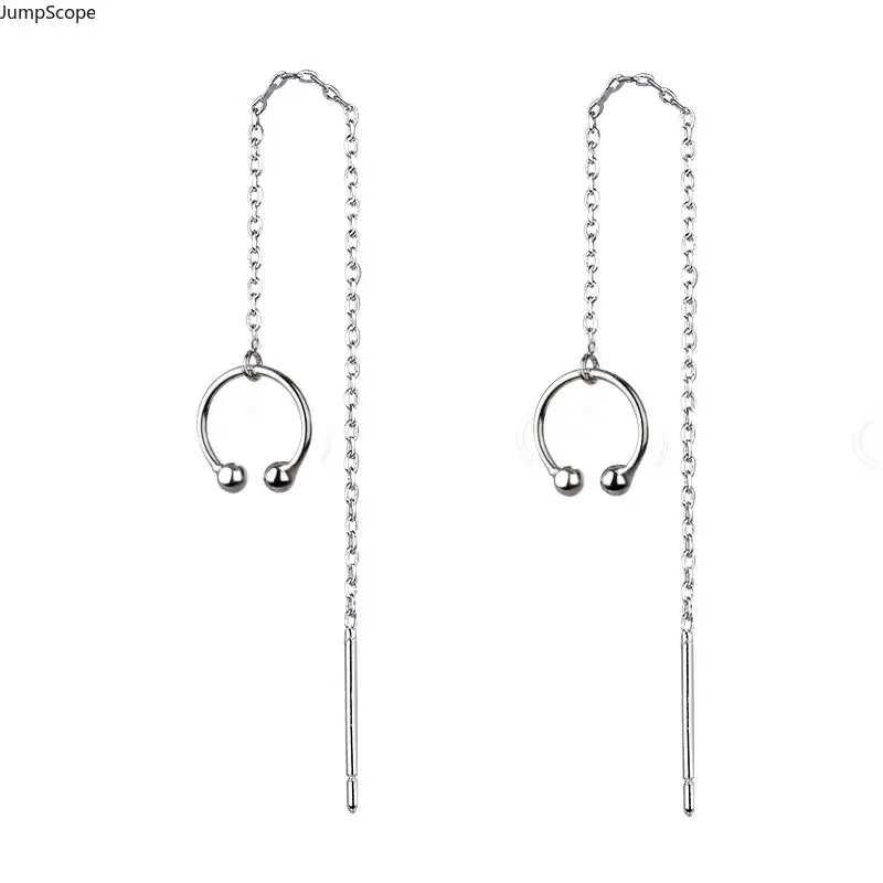 2-Way Wear Long Chain Threader Earrings, Minimalist Cold Tone Dainty Tassel Ear Cuff Combo 18K Silver Plated No Piercing Cartilage Ear Clips Women Slim Linear Drop Ear Jewelry Cross-Border Wish Viral Daily Stackable Accessories