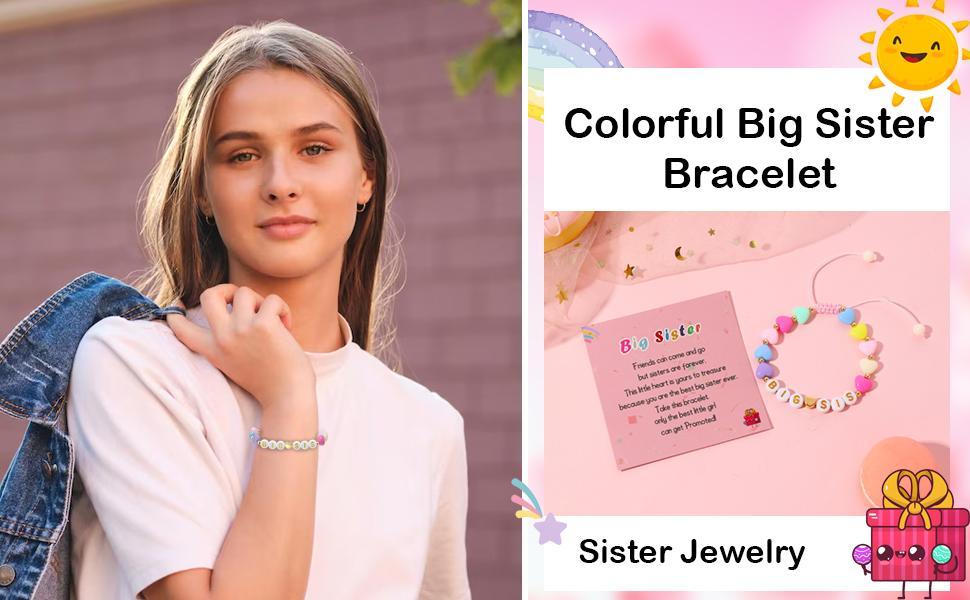 Big Sister Bracelet, Colorful Little Girls' Sister Jewelry, Letter Beads Bracelet, Sister Jewelry Gifts for Daughter Granddaughter Niece Big Sister Girls