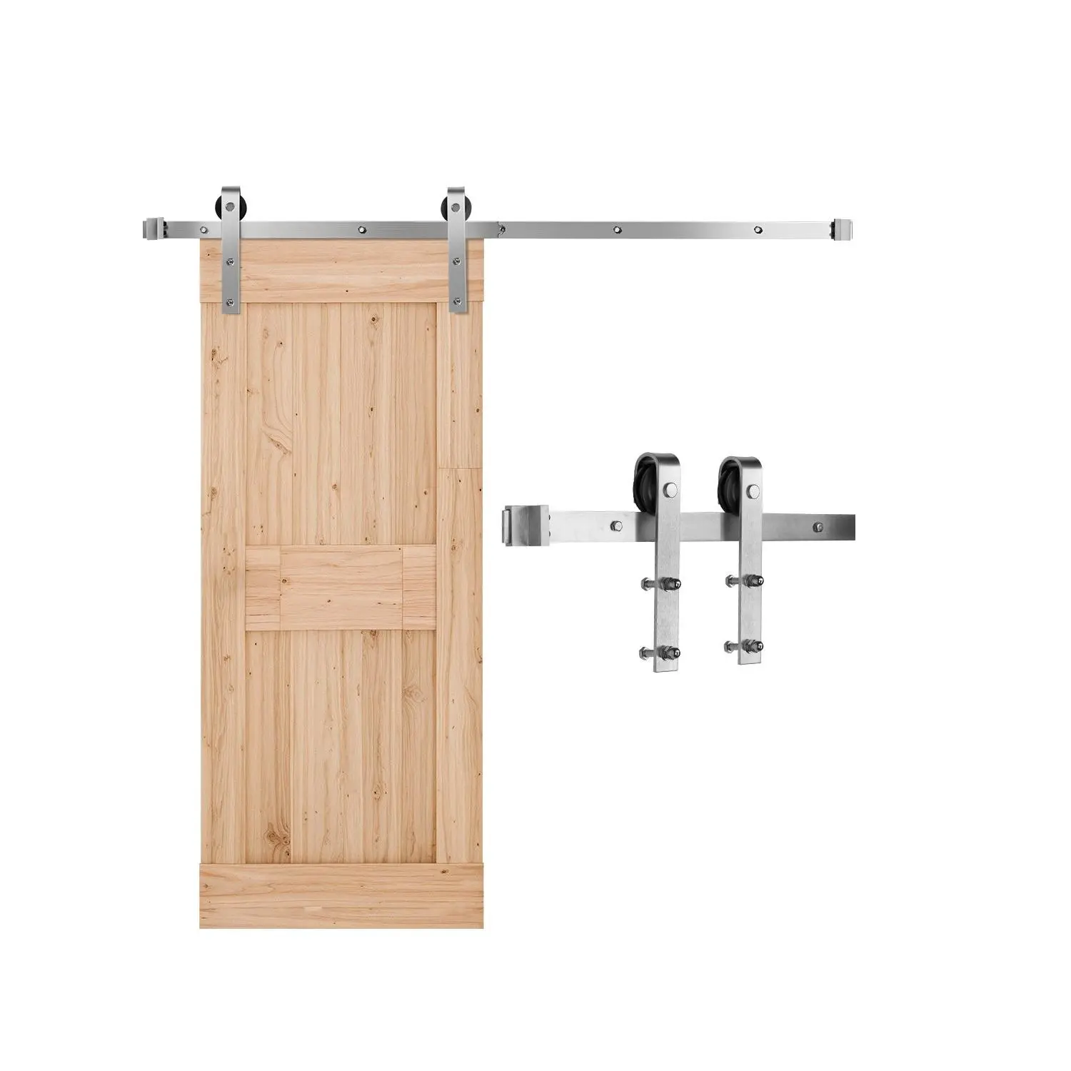 VEVOR 5FT Carbon Steel Sliding Barn Door Hardware Kit, 330lb Weight Capacity, Quiet J-Shape Rollers, Fits 30In Max Width & 1-3/8 to 1-3/4In Thickness Single Barn Door, Durable Track, Silver