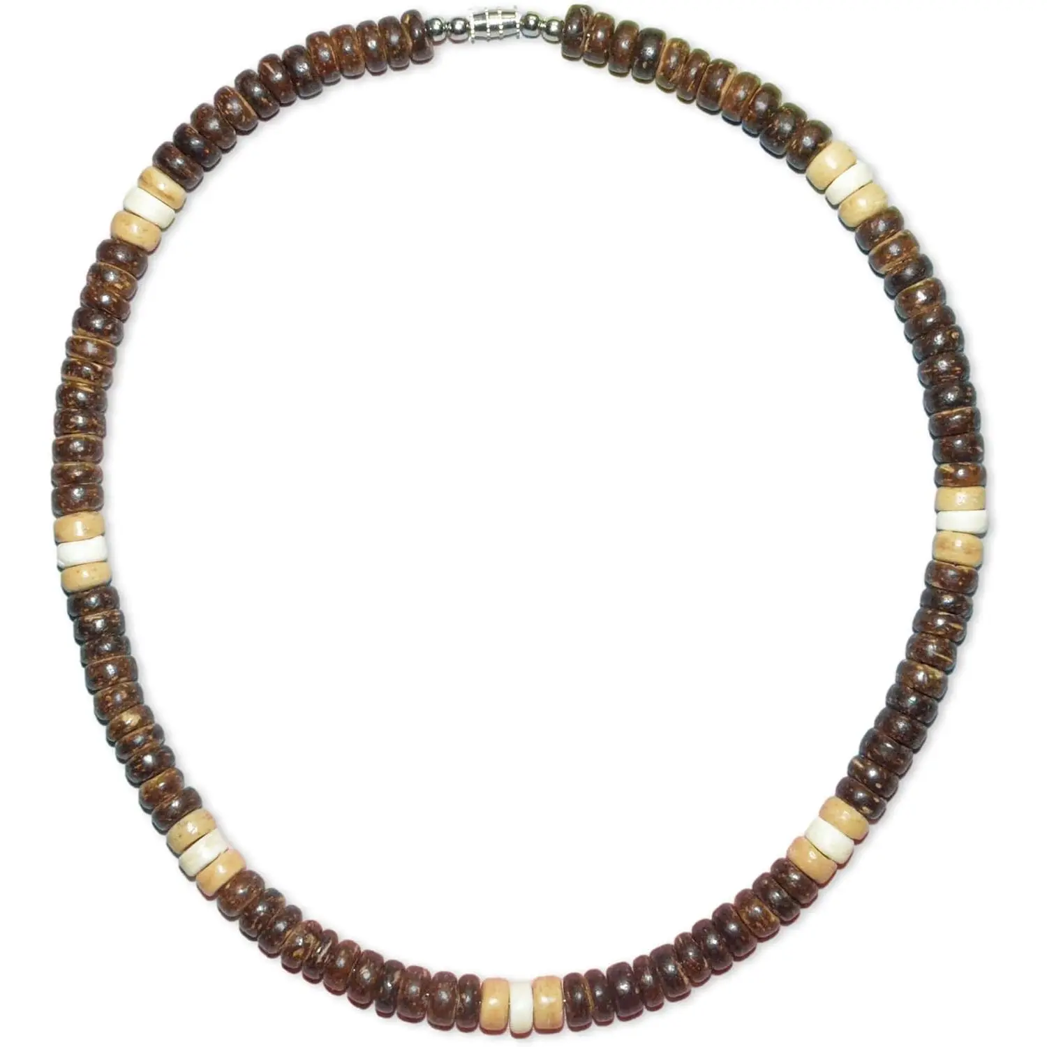 Native Treasure Mens and Womens Summer Beach Surfer Necklace From the Philippines, Mixed Brown Coconut Beads, Mens Beach Necklace