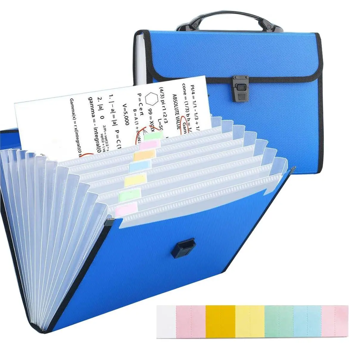 12 Pockets Letter Size/A4 Accordion File Organizer with Handle,  Expanding File Folder, Portable Paper Organizer, Expandable Plastic Document Organizer for Travel School Office - Blue