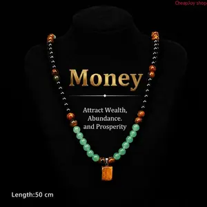 2pcs Money Attraction Necklace With GreenAventurine & Tiger Eye Pendant Healing Crystal Stone ,Anniversary, Vacation &Theme Parties Jewelry Charms Abundance Crystal bracelet,Long Chain,Sweater chain,Ideal Gift Jewelry for Men and Women