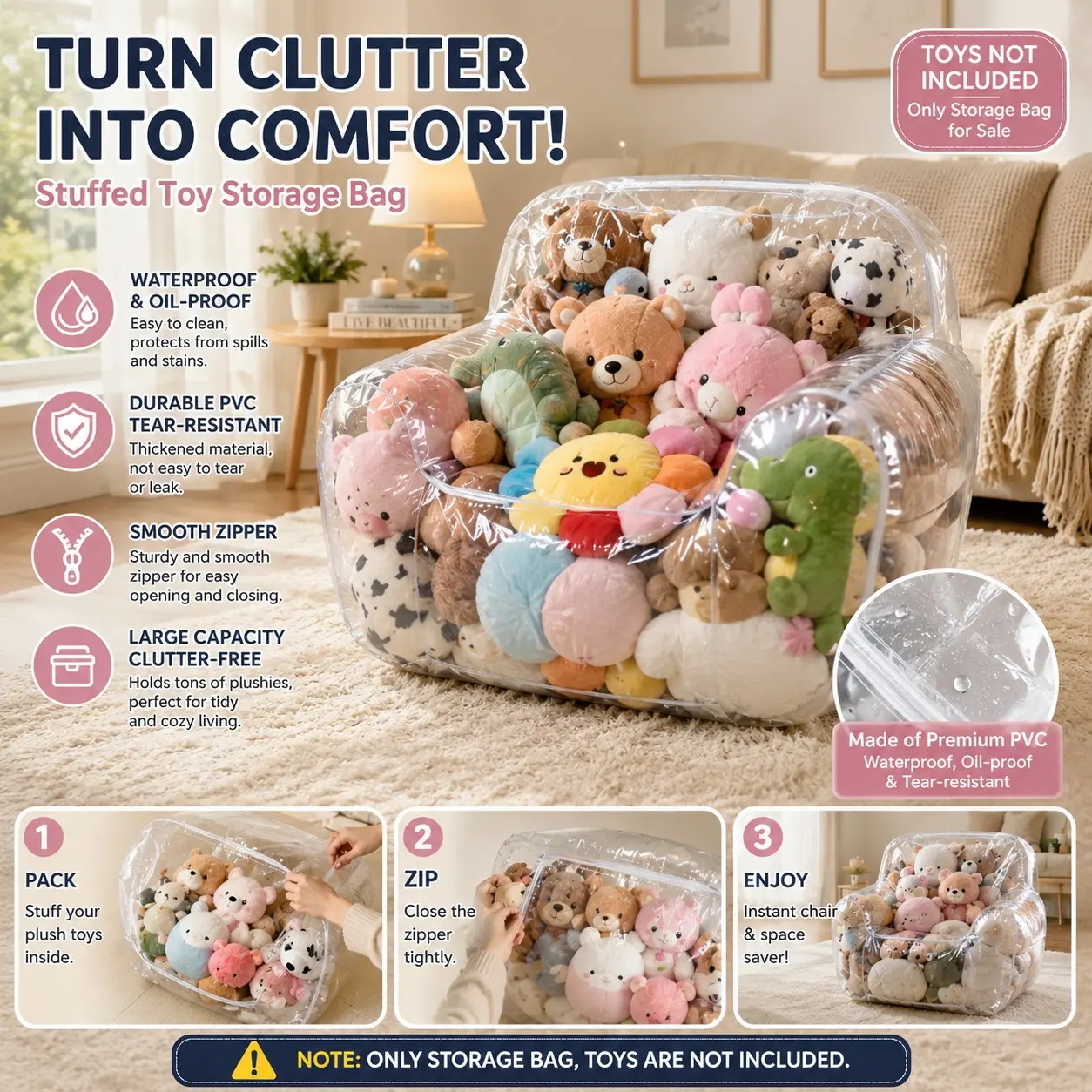 DIY Transparent Doll Sofa Cover, PVC Animal Storage Display Rack, Cute Mini Furniture for Room Decor, Christmas and Halloween