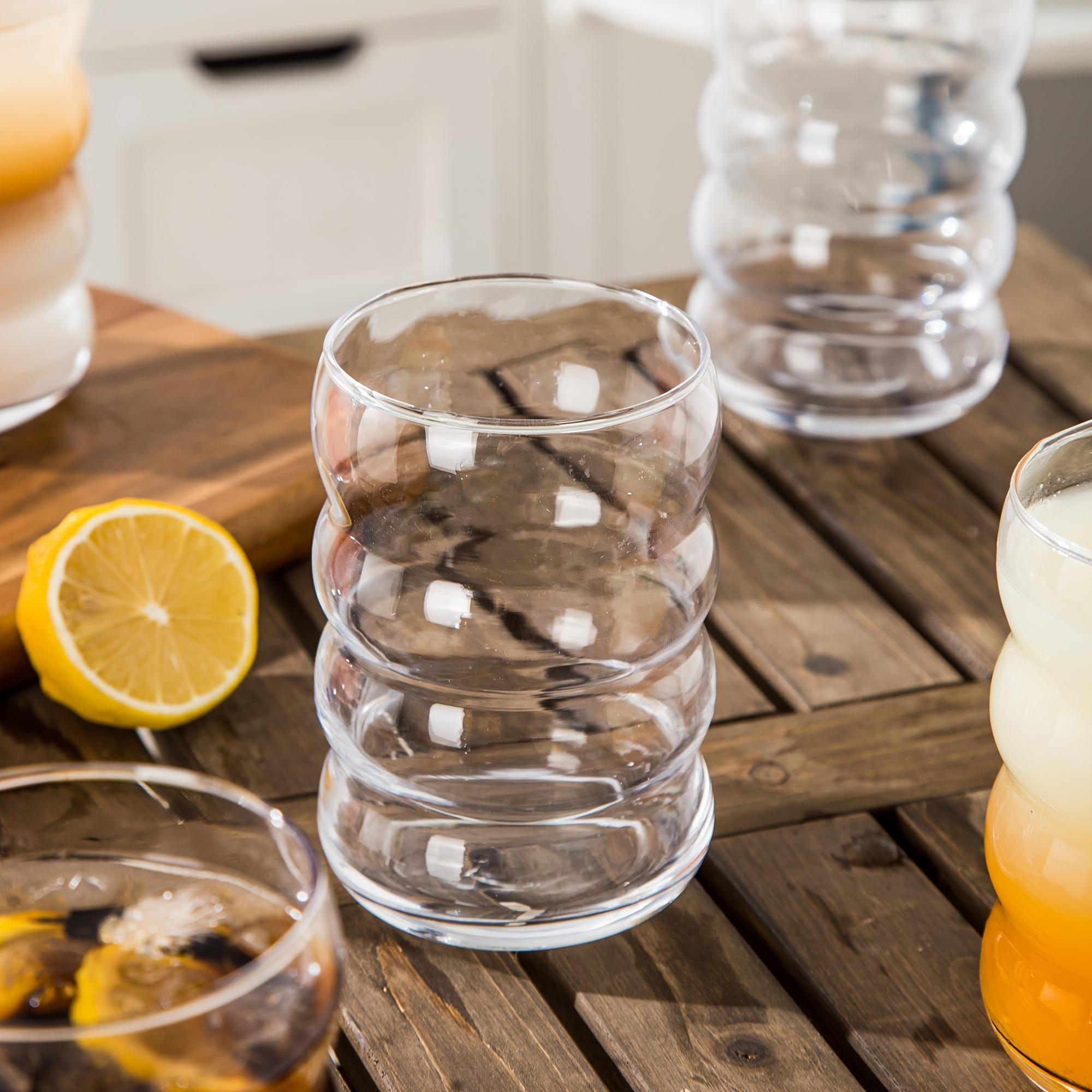 16oz Wave Bubble Water Cup with Straw & Brush, 2/4 Counts Reusable Cute Coffee Cup, Ice Coffee Cup, Drinking Glasses for Home Office Use, Kitchenware