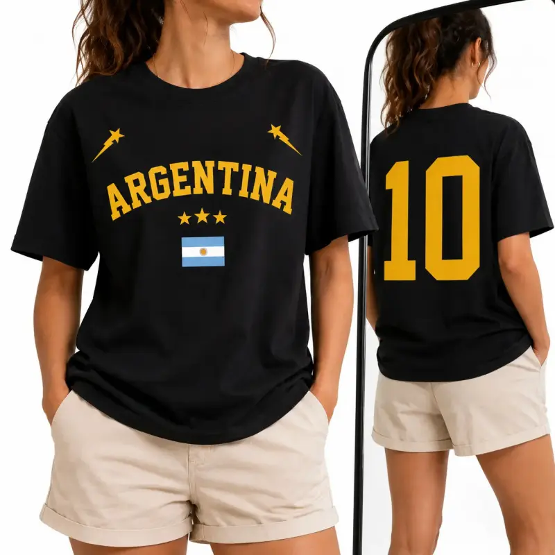 Soccer Fan Shirt,Argentina Pride Flag Graphic Tee, Vintage Oversized Cotton T-Shirt, Y2K Retro Women's Clothes Top, Men's Women's Graphic Tees, Star Black Streetwear Shirt, Latin America Sports Fan Gift
