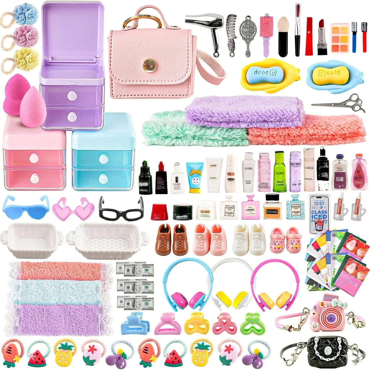 116Pcs Dollhouse Mini Accessories Set - Makeup Tools Bathroom Toiletries Handbag for DIY Micro Scene Decoration Simulation Shampoo Hair Dryer Cosmetic Brush for Bedroom Girl Novelty Toy Jewelry Boxfidget toys