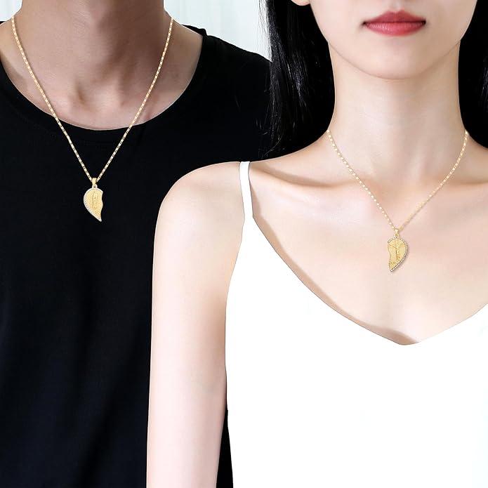 Virgin Mary Heart Necklace 18K Gold Plated Double Chain Combination Prayer Pendant for Women & Men TE AMO Inscribed Couple Necklace Religious Symbolism Elegant Dual Heart Design 45cm Chain Length