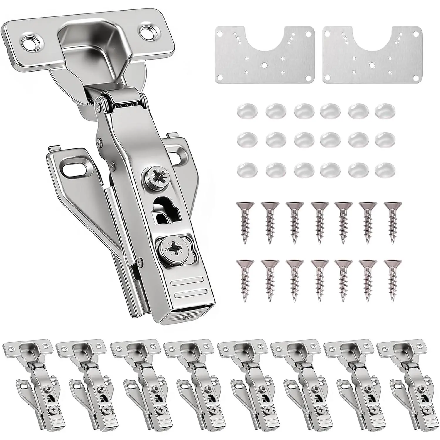 Cabinet Hinges - 10 Pack Soft Close Kitchen Cabinet Hinges for 1/2 Inch Overlay Cabinet,  Frame Concealed 105  Hinges with Cabinet Bumpers, Repair Plate and Mounting Screws