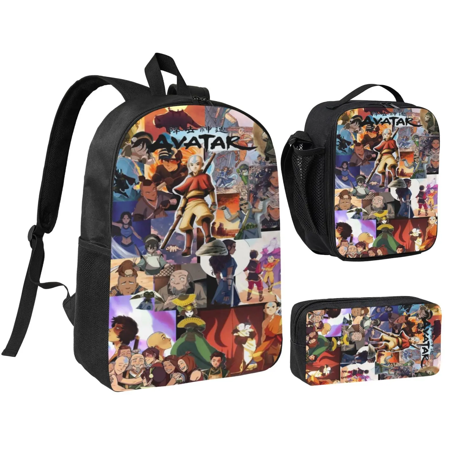 Unisex Avatar: The Last Airbender Appa3 3-Piece Anime Art Backpack Set for Kids - Lightweight School Bookbag with Lunchbox, Pencil Box, Adjustable Straps, Ideal for Parties, Graduation Season