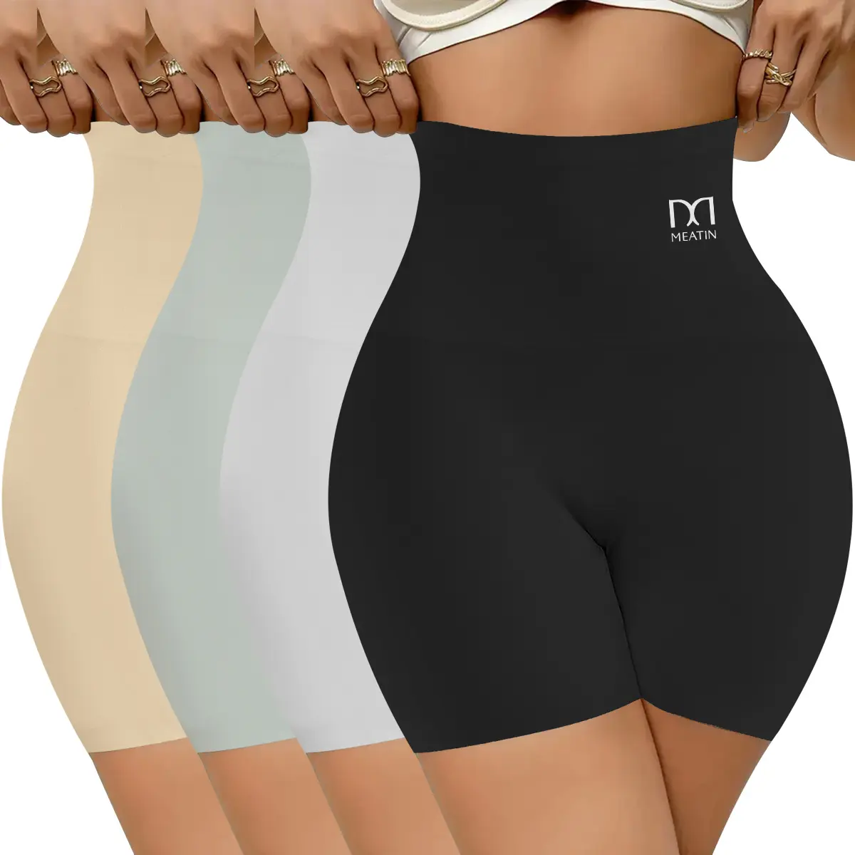QUASTI Women's 4 Pack High Waist Seamless Boxer Shorts Panties, Soft Stretch Shorts Briefs for Women, Hip Lifting Panties No Show Safety Shorts, Everyday Solid Color S-XXL