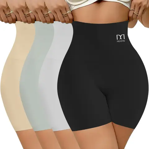 QUASTI Women's 4-Pack High Waist Seamless Boxer Panties - Basic Fashion Shapewear, Soft Stretch, Hip Lifting, No Show, Leg Shaping, Minimalist Solid Color Dress-Fit Underwear for Women (4 Pcs/4 Colors, S-XXL)